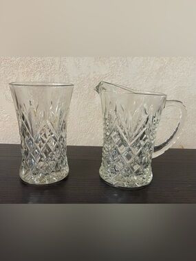 VTG Anchor Hocking “Pineapple” Prescut Glass Pitcher & Tumbler Set, 5” Tall